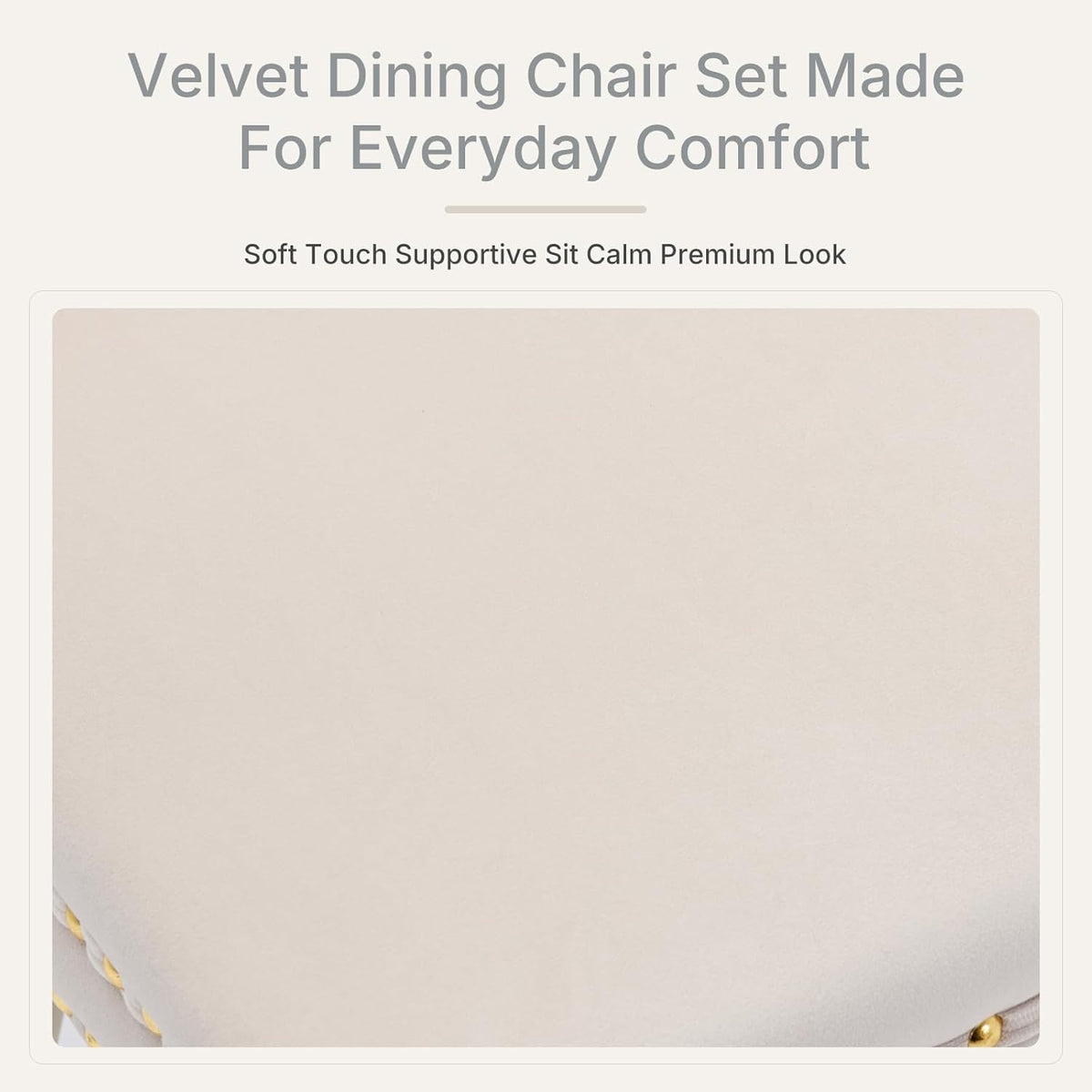 Beige Velvet Dining Chairs Set of 6, Fabric Upholstered Kitchen & Dining Room Chair, Tufted Mid Century Modern Dinning Room Chairs, High Back, Gold Metal Legs, Sillas de Comedor