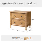 HULALA HOME 26" Solid Wood End Table with Spindle Legs, 2 Drawer Accent Table with Built-in Charging Station, Refined Transitional Style(Oak, Set of 2)