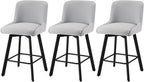 SAECKBERG Swivel Bar Stools Set of 3, 26''H Upholstered Barstools with Backs, Modern Counter Height Bar Stool Chairs for Kitchen Island, Metal Legs, Light Gray Fabric Counter Stools