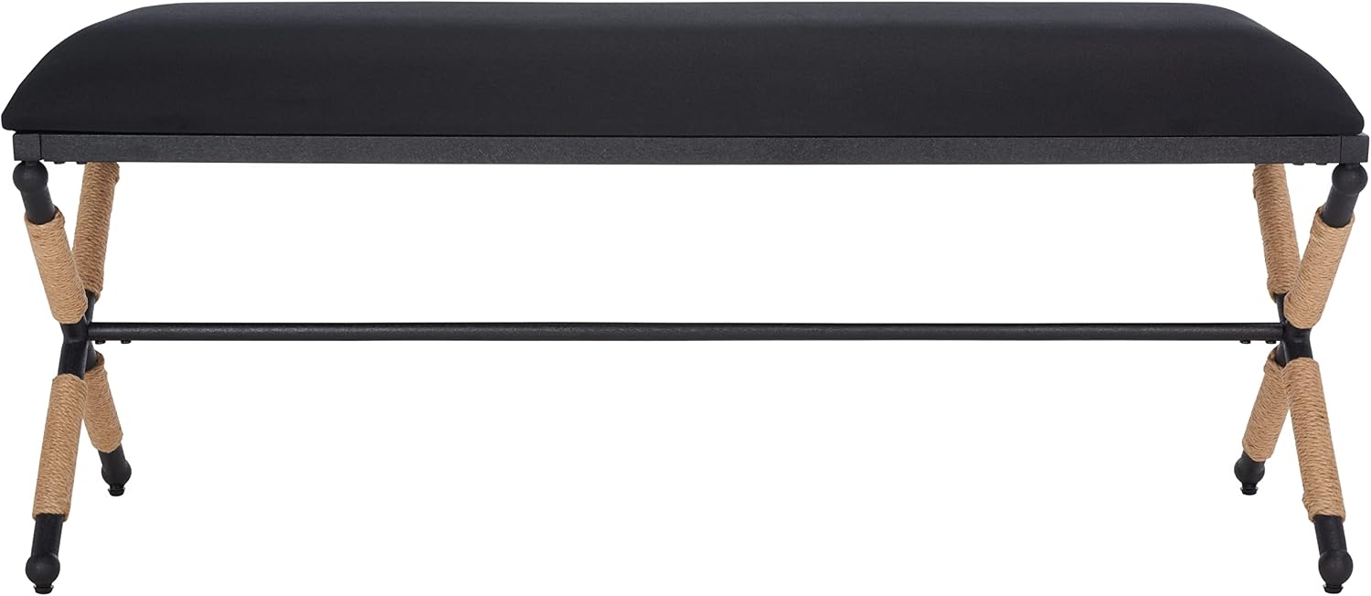 SAFAVIEH Couture Collection Carmelo Coastal Black Linen Hemp Wrapped Bench