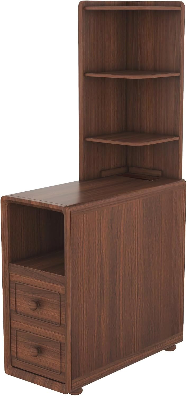 JIJIWANG Tall End Table with Drawers, 47.2" Corner Shelf Table with Open Storage, Narrow Side Table for Bedroom Living Room Small Space, Walnut