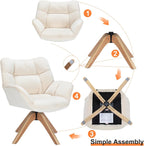Mid Century Accent Chair No Wheel 360° Swivel Fabric Vanity Chair Wood Legs | Modern Cozy Vanity Chair No Wheel Wood Legs Upholstered Single Armchair for Living Room Bedroom Office Dining Room