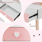 INFANS Kids Vanity Set, 2 in 1 Wooden Princess Makeup Table and Chair with Mirror Storage Drawers Shelf, for Little Girls, Rabbit Themed Toddler Dressing Desk Beauty Play Set Gift