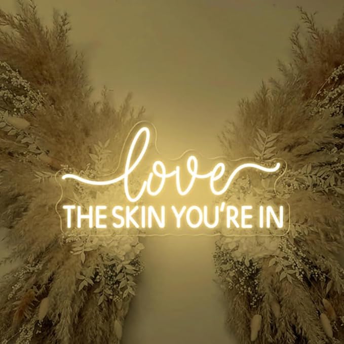 Love The Skin You 're In Neon Sign,Wax Specialist Wall Sign,Esthetics Salon Suite Decor, Waxing Studio Sign,Clinic Sign Size:17inches