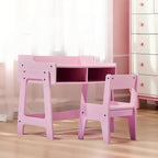 Desk and Chair Set with Storage Bins, Wooden Study Table, Writing Desk for Bedroom & Study Room (Pink)