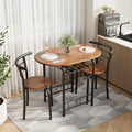 Shahoo 3-Piece Dining Table Set for 2, Kitchen Breakfast Nook Set | 2 Chairs & Round Tabletop, Space Saving Wooden Furniture Metal Frame and Built-in Wine Rack, Rustic Brown