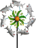 Shark Outdoor Wind Spinners - 39" Ocean-Themed Metal Wind Sculptures Garden Stake Art, 13.5” Windmill Yard Kinetic, Outdoor Decor for Patio & Lawn - Metal Beach Sculpture with Shark Design