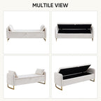 Storage Bench for Bedroom, 65 Inch End of Bed Storage Bench Cream | Chenille End of Bed Bench King Size Tufted Upholstered and Gold Legs, Bedroom Bench with Storage, Arms, 2 Pillows, for Window