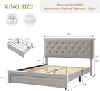 GarveeLife King Size Velvet Upholstered Bed Frame, 2 Storage Drawers with Smooth Casters, Button Tufted Rivets Headboard, Wooden Slat Support, Noise Free & No Box Spring Needed, Beige Bedroom Bed