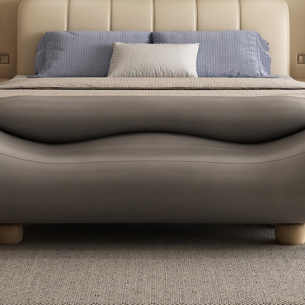 Modern High-end Wavy Bedroom Bed End Stool with Backrest Spring Bedside Couch Sofa Long Bench Entryway(Gris)