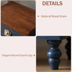Vintage Farmhouse End Table with Floral Knobs – 19" Rustic Nightstand with 3 Drawers and Gourd Legs,Bedside or Sofa Accent Table, Almost Fully Assembled (Antique Blue)