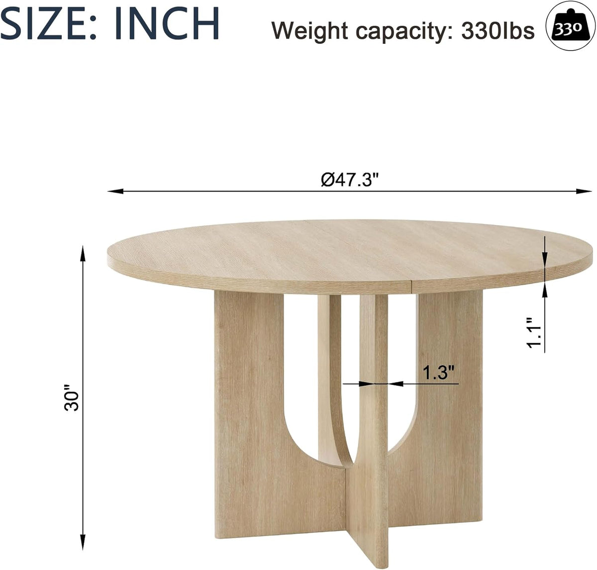 Modern Round Dining Table for 4, Farmhouse 47.3inh Kitchen Table for Dining Room, Living Room, Light Oak