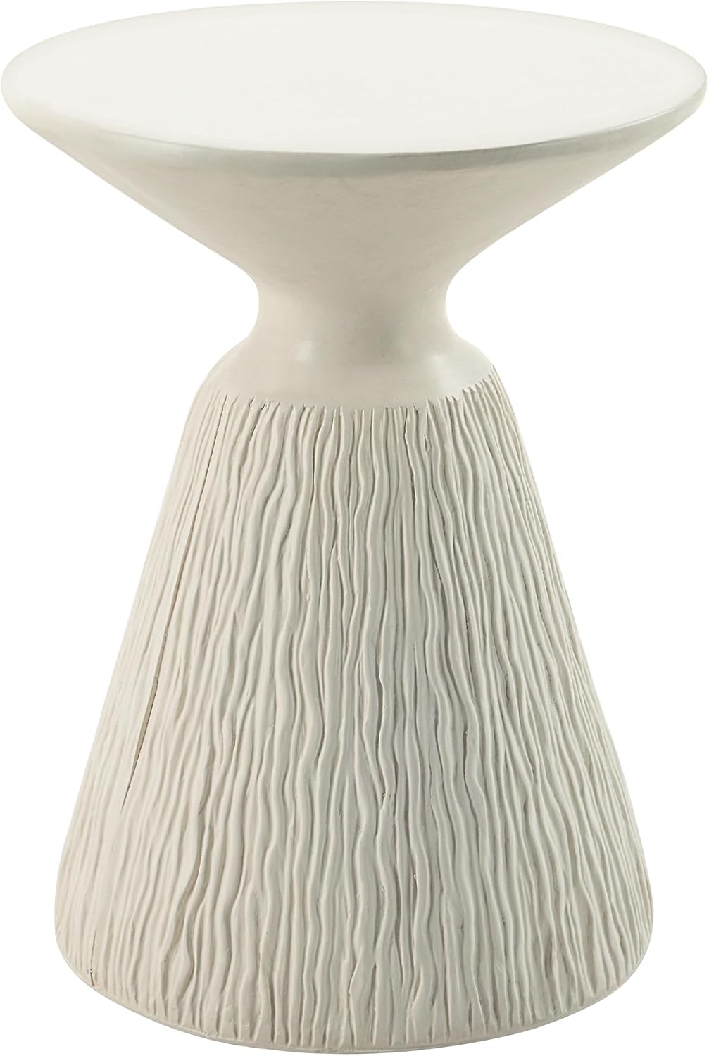φ16 Natural White Finish Fiber Concrete Accent Table, Round Side Table for Living Room, Engineered Stone Pedestal End Table for Bedroom Small Space, No Assembly Request - White