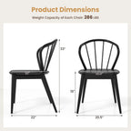 Giantex Wooden Dining Chairs Set of 2, Black Windsor Kitchen Chair w/High Spindle Back & Rubber Wood Legs, Wide Seat & Curved Backrest, Farmhouse Side Chairs, Armless Accent Chair for Home Restaurant