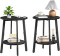 sthmec Side Table Set of 2, Small Round End Table with Storage Shelf for Small Space, 2-Tier Black Bedside Table Sofa Couch Table, Nighstands Set of 2 Accent Table for Living Room, Bedroom, Black