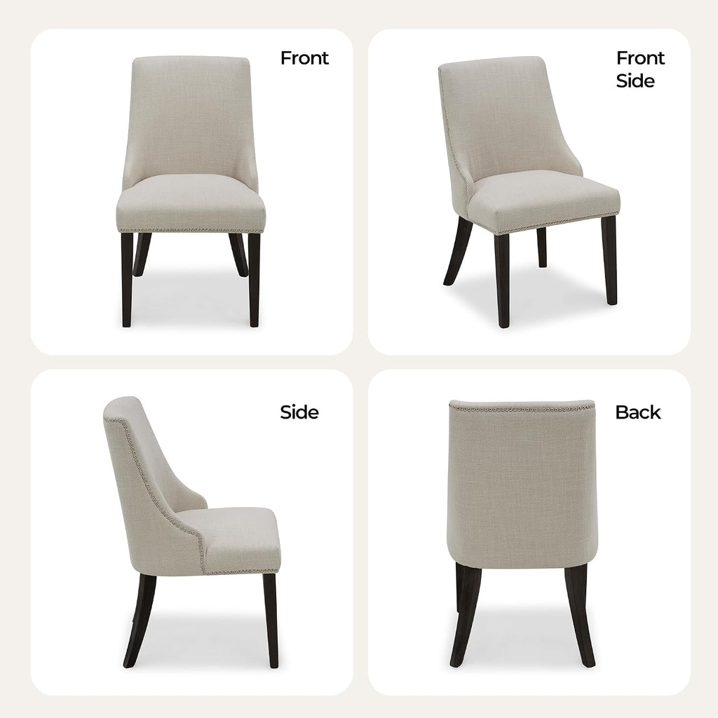 CHITA Farmhouse Dining Chairs with Nailhead Trim, Set of 2, Linen | Fabric High Back Dining Chairs, Upholstered Chairs with Sturdy Wood Frame for Dining Room
