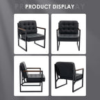 MALOL Mid Century Modern Accent Chair Set of 2, Comfy Living Room Chair, Black Leather Accent Chair, Faux Leather Reception Armchair with Metal Legs for Living Room Bedroom Reception Office, Black