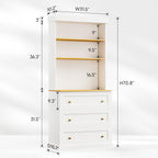 71" Tall Modular Farmhouse Bookcase with Drawers,Expandable Wooden Storage Cabinets for Home Office and Study Room，White