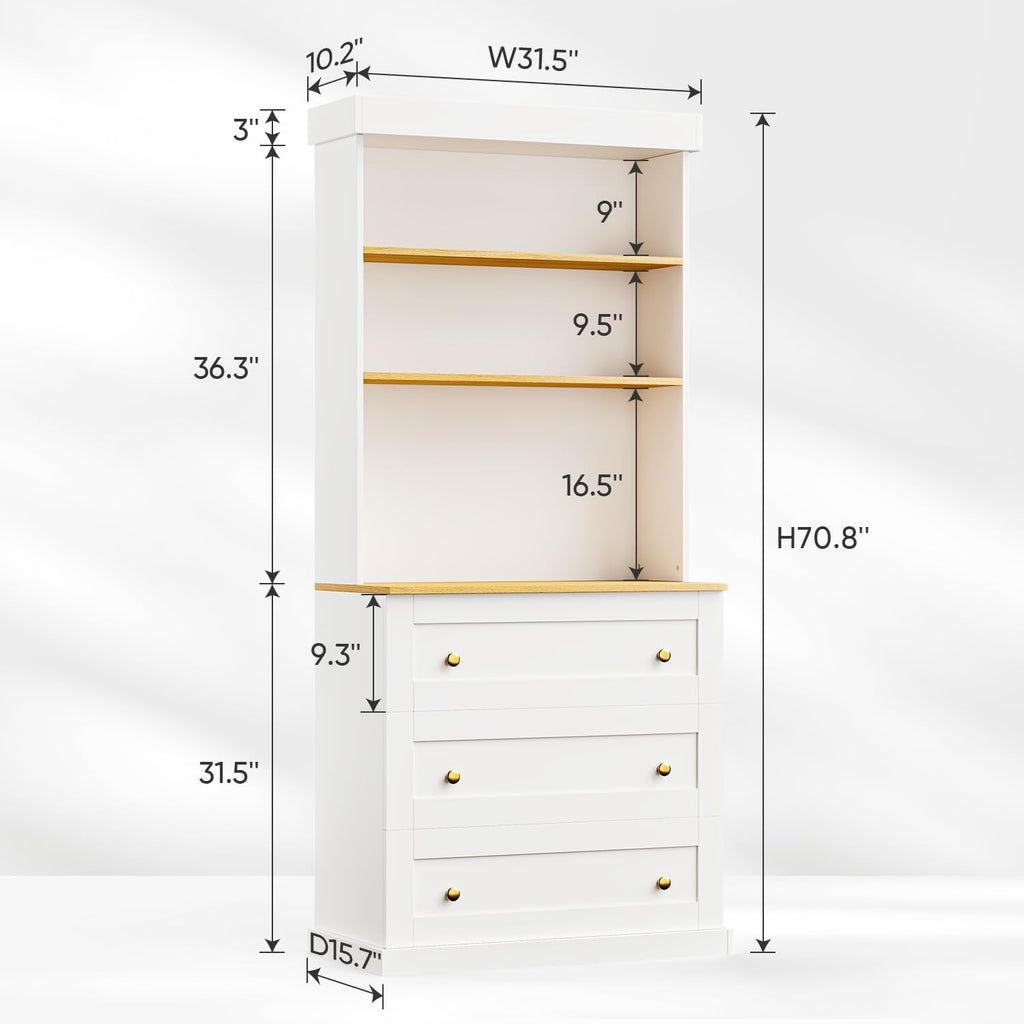 Vyre 71" Farmhouse Kitchen Pantry Cabinet, White Freestanding Coffee Bar Hutch with Drawers & Adjustable Shelves, Large Storage Cabinet with Microwave Stand for Living Room & Kitchen