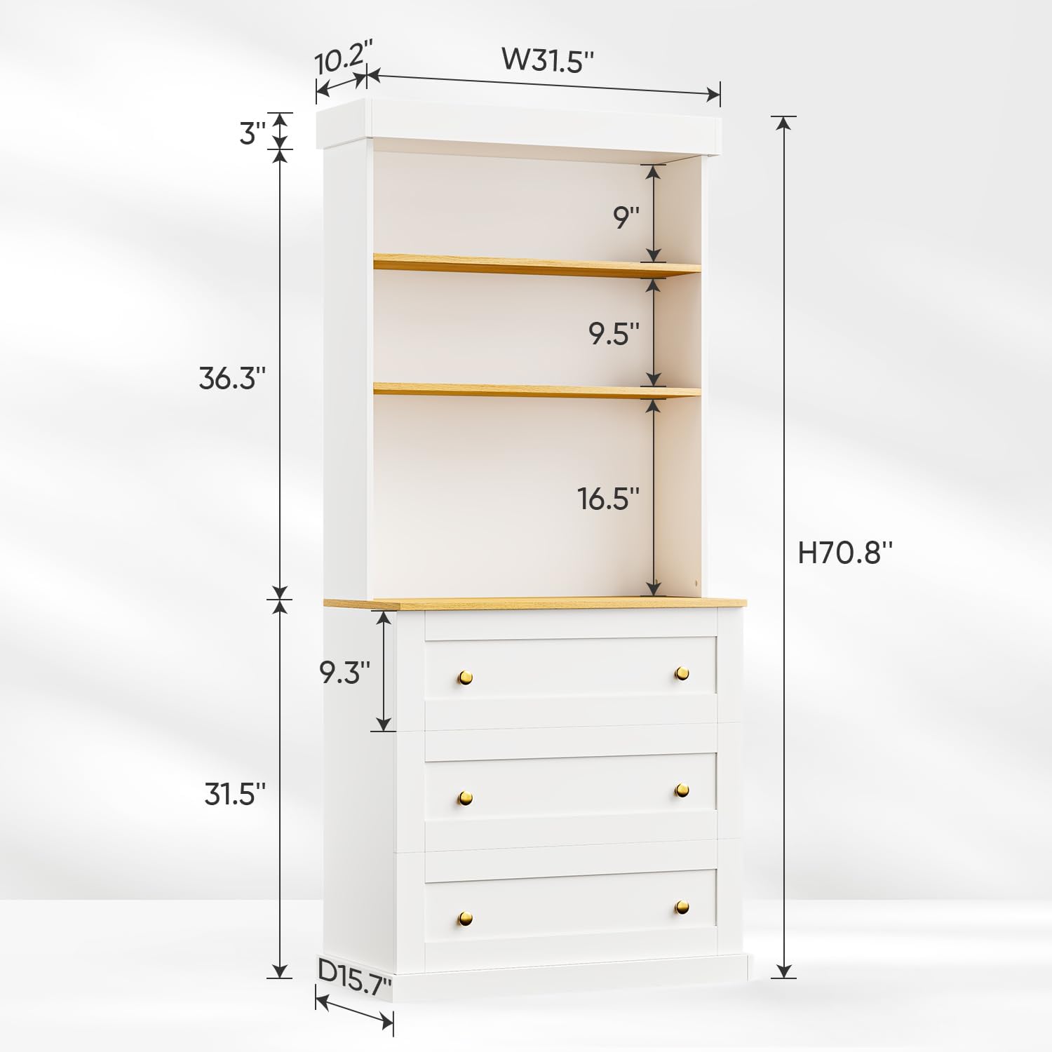 Vyre 71" Farmhouse Kitchen Pantry Cabinet, White Freestanding Coffee Bar Hutch with Drawers & Adjustable Shelves, Large Storage Cabinet with Microwave Stand for Living Room & Kitchen