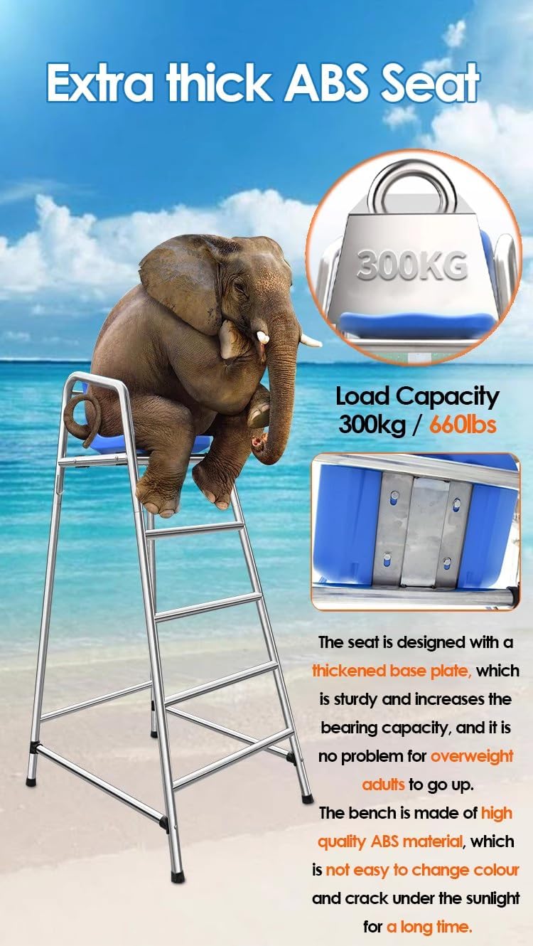 Stainless Steel Lifeguard Chair for Pool Lake and Beach Portable Outdoor Barstool with Comfortable Seat 150cm Tall Silver Ideal for Deck and Patio