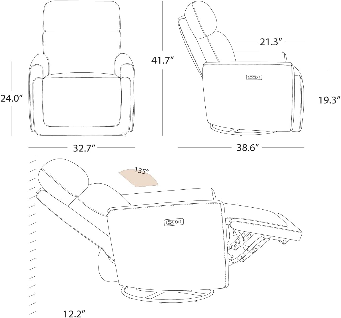 CHITA Power Swivel Glider Recliner Chair with Power Headrest, Light Grey