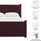 Modway Rael Queen Platform Bed Frame with Upholstered Headboard and Footboard in Mulberry – Stain-Resistant Performance Velvet Queen Size Bed with Rounded Posts