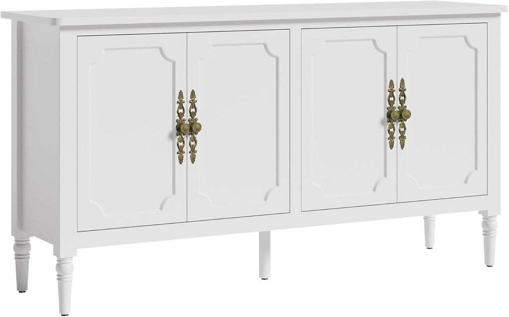 FansaFurn 58'' Large Sideboard Buffet Cabinet with 4 Doors, Modern Credenza Buffet Table for Coffee Bar, Storage Cabinet for Dining Room Living Room, White