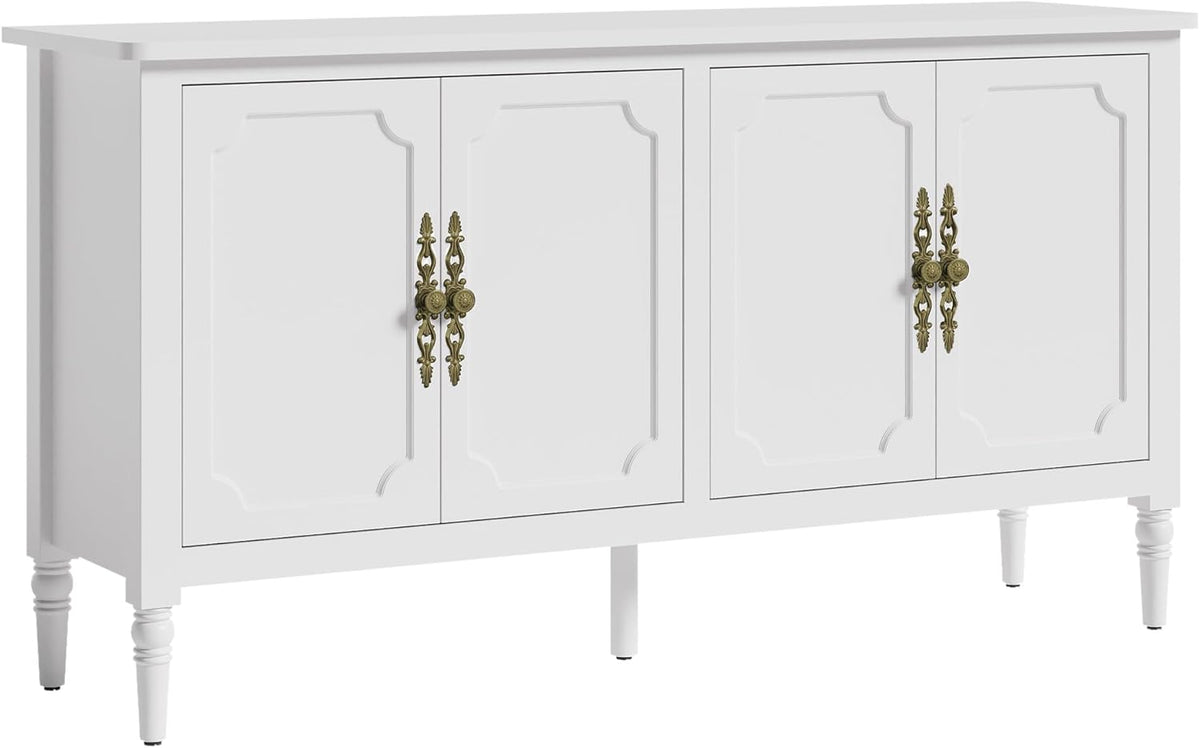 FansaFurn 58'' Large Sideboard Buffet Cabinet with 4 Doors, Modern Credenza Buffet Table for Coffee Bar, Storage Cabinet for Dining Room Living Room, White