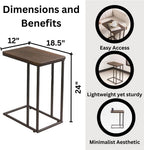 C-Shaped Handmade Solid Wood End Table, Side Table for Couches, Sofa Tables Slide Under Couch for Living Room, Over Couch TV Tray Table for Small Spaces with Metal Legs (Dark Walnut)