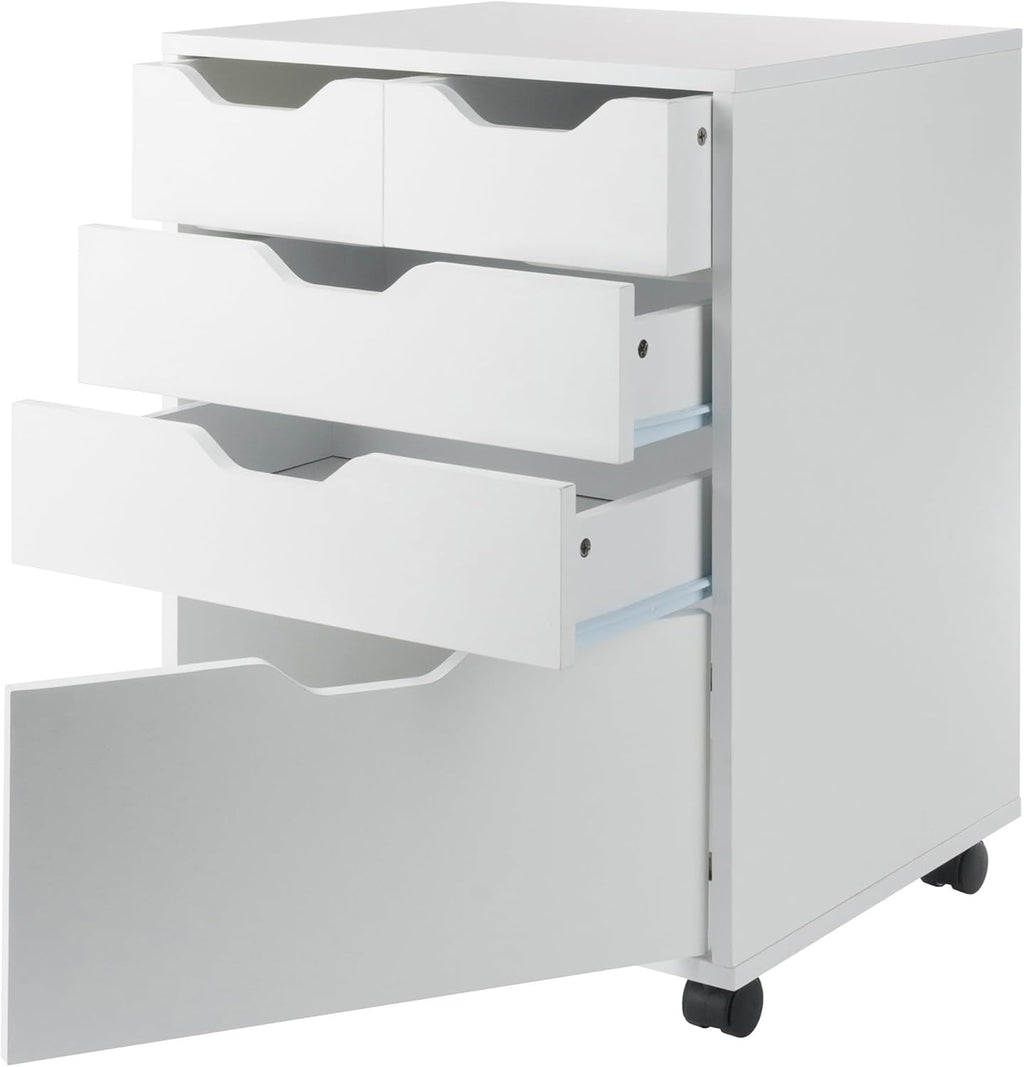 Winsome Halifax Mobile Storage Cabinet with 5 Drawers in White, Stylish & Functional Home Storage Cabinet for Filing, Kitchen Organization, Moveable Furniture for Office, Dorms, Apartments