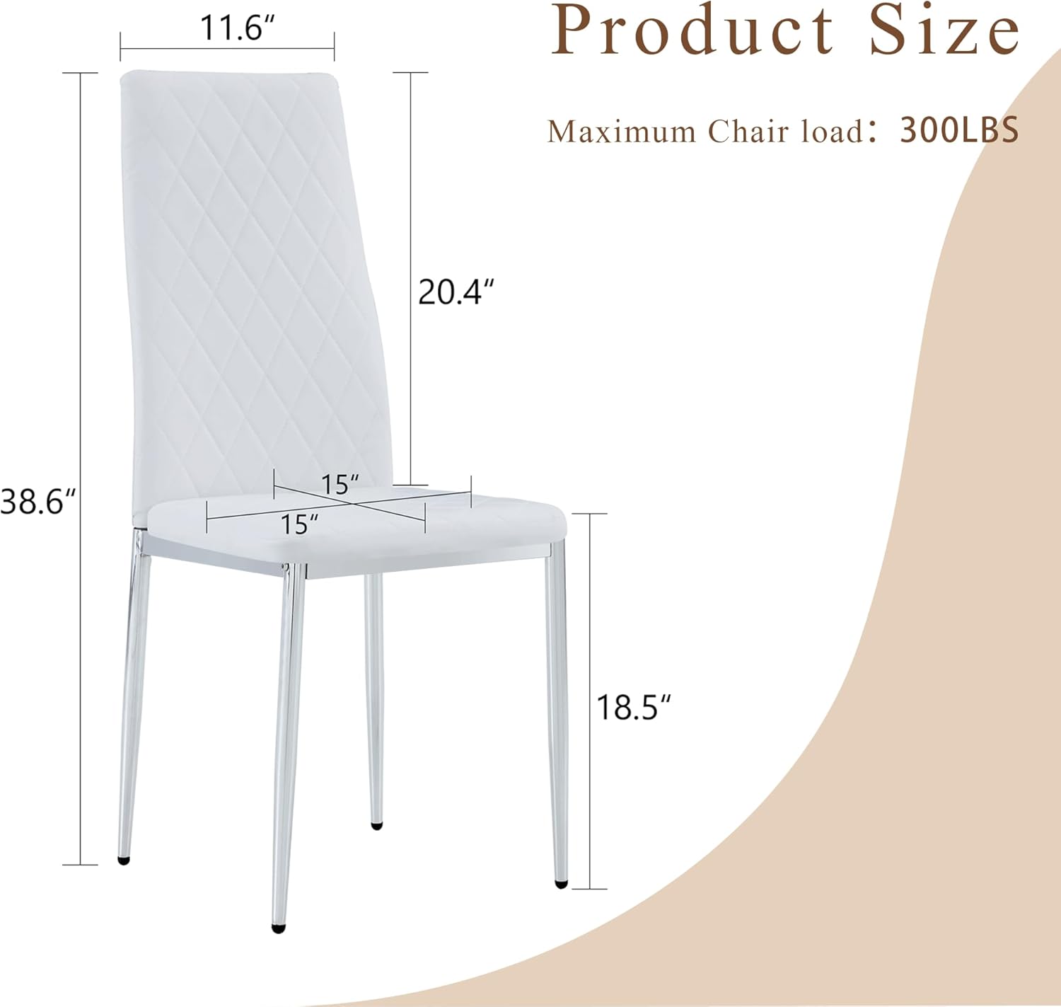 Modern Dining Chairs Set of 4, White PU Leather Kitchen Chairs, Upholstered High Back Chair with Silver Metal Legs for Kitchen, Dining Room, Restaurant