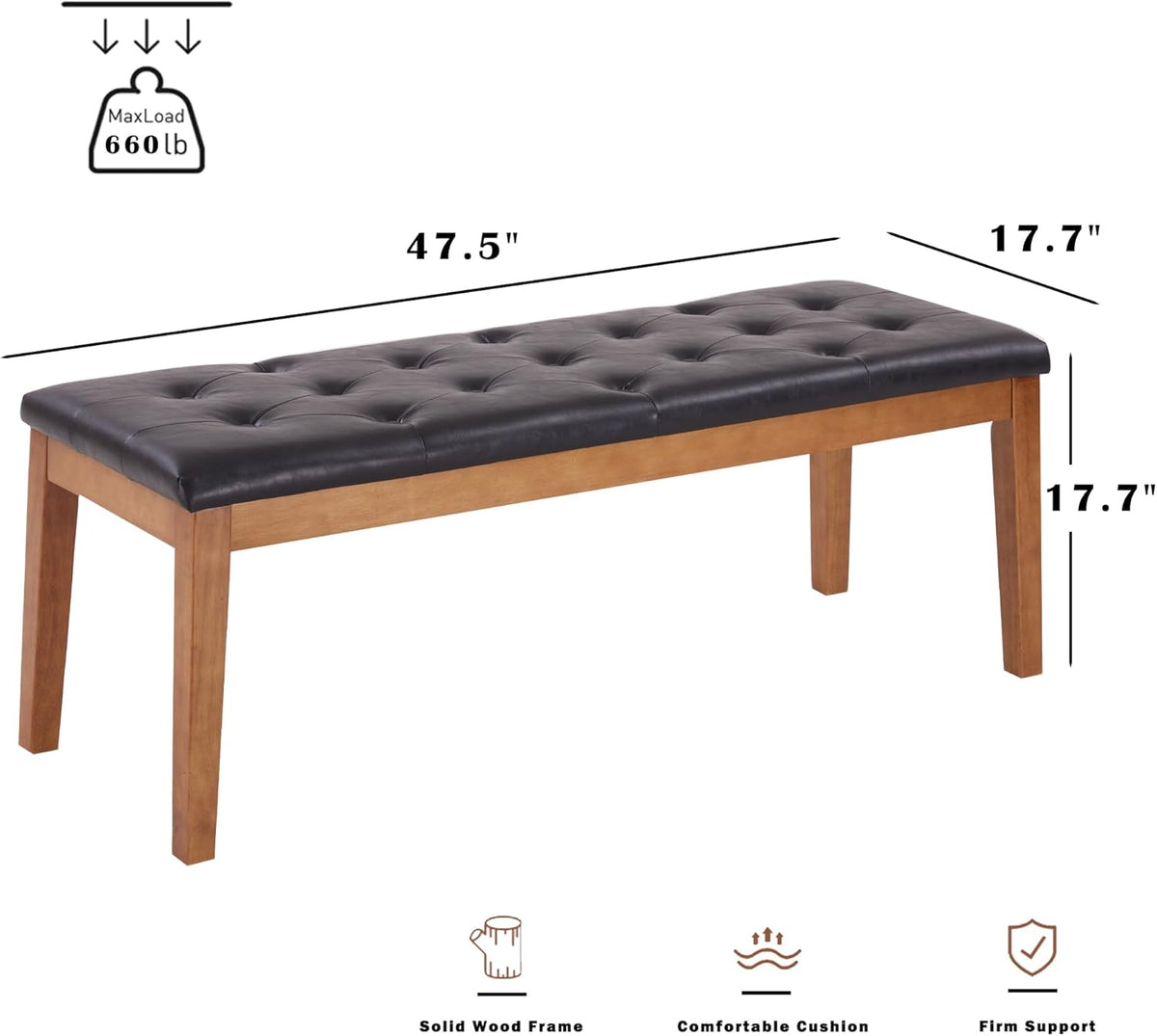 Ottoman Bench Oversized Entryway Shoe Bench Seat Linen Grey | Large Long Rectangle Dining Bench with Button-Tufted Padded Upholstered Seat & Wood Legs for Living Room Bedroom End of Bed