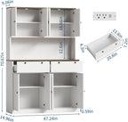 Garvee 71" Tall Kitchen Pantry Storage Cabinet with Charging Station, Food Hutch with Drawers, Doors, Shelves, and Countertop for Dining Room