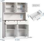 GarveeHome 71" Tall Kitchen Pantry Cabinet with Charing Station | 2 Drawers, 47" w Kitchen Pantry Storage Cabinet with Countertop, Food Hutch with Microwave Stand for Dining Room Living Room