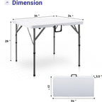 34" Square Folding Card Table,Fold-in-Half Utility Portable Table,White | Heavy Duty HDPE Tabletop,Carrying Handle,Removable Legs with Two Height,Indoor Outdoor for Picnic,Camping,Party,Game