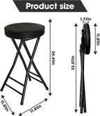 Folding Stool,24 Inch Foldable Portable Height Bar Stools Chair | Adult Tall Collapsible Leather Padded Chair for Kitchen Living Room Garden Camping Fishing
