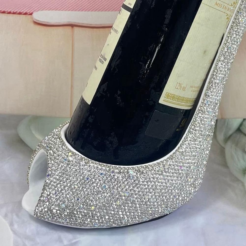Elegant Rhinestone High Heel Wine Rack - Shoe Design Wine Bottle Holder, Ideal for Bar Decor and Wine Storage