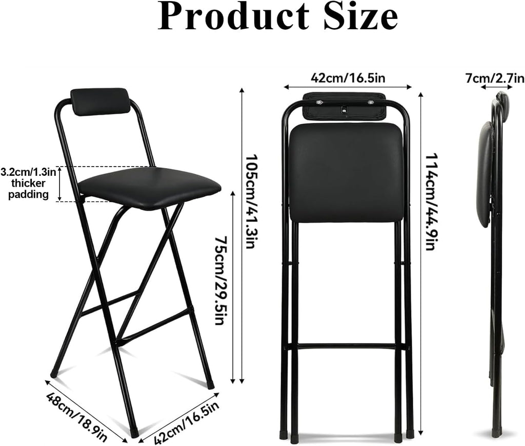 Folding Stool with Back,1Pcs Tall Foldable Stool 29.5 Inch | Portable High Chairs Bar Stools Adult Leather Padded Comfortable and Sturdy for Kitchen Counter Bar Table Island Shop