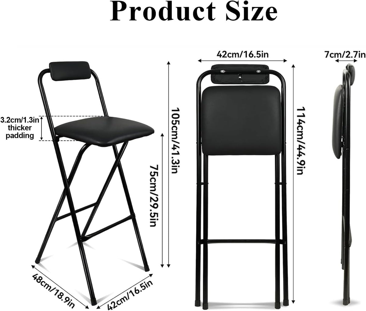 Folding Stool with Back,1Pcs Tall Foldable Stool 29.5 Inch | Portable High Chairs Bar Stools Adult Leather Padded Comfortable and Sturdy for Kitchen Counter Bar Table Island Shop