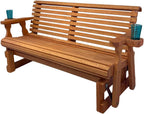 Amish Casual Heavy Duty 800 Lb Roll Back Pressure Treated Porch Glider with Cupholders (4 Foot, Cedar Stain)