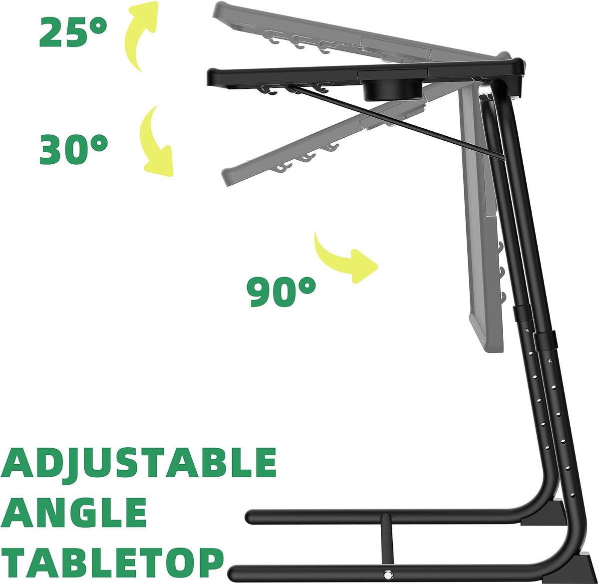 Adjustable TV Tray Table for Breakfast & Dinner - Black Folding Couch Desk with Cup Holder, Portable Eating Tray for Sofa, Bed, Living Room - 6 Height & 3 Angle Adjustments