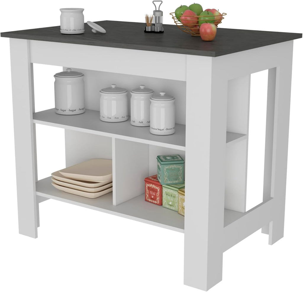 Kitchen Island with Three Concealed Shelves Multicolor | Three concealed storage shelves with dimensions
