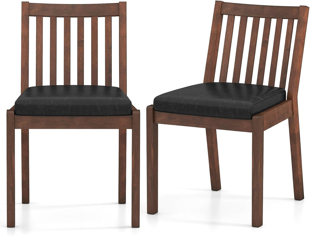 Giantex Wooden Dining Chairs Set of 2, PU Leather Upholstered Kitchen Chairs w/Rubber Wood Frame, Padded Seat, Slatted Backrest, Farmhouse Dining Side Chairs for Dining Room, Living Room