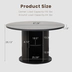 47" Round Dining Table with Hidden 2-Tier Storage Cabinet | Seats 4–6 | Mid-Century Modern Pedestal Base | Space-Saving Kitchen Table for Small Spaces, Black