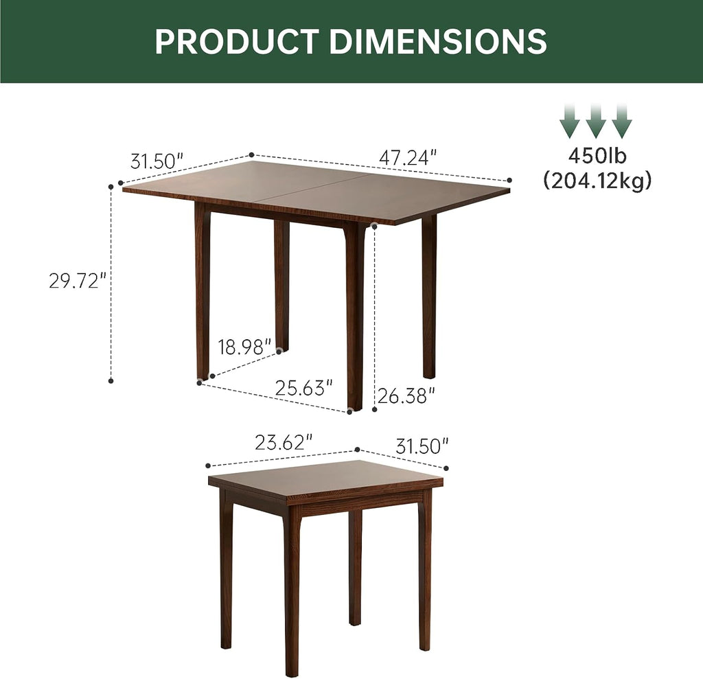 31"-47" Extendable Dining Table Set for 4, Solid Wood Folding Kitchen Table with Oak Wood Legs, Space-Saving Dinner Tables for Living Room, Kitchen, Dining Room, (Walnut) (Walnut, 1table+4chairs)