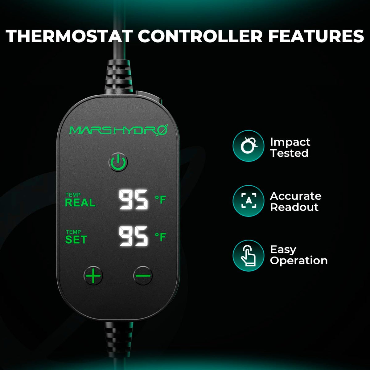 MARS HYDRO 10''x 20.75'' Seedling Heat Mat with Thermostat Heating Pad IP67 Waterproof, Easy to Clean, for Seedling, Germination, Clone, Reptile