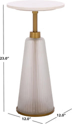 SAFAVIEH Home Collection - Paulon Round Side Table with White Marble Top & Cream Fluted Glass Base, Fully Assembled (ACC3216A)