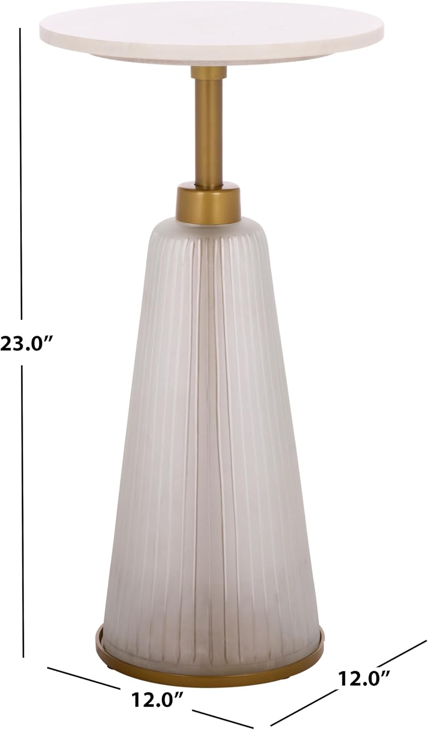 SAFAVIEH Home Collection - Paulon Round Side Table with White Marble Top & Cream Fluted Glass Base, Fully Assembled (ACC3216A)