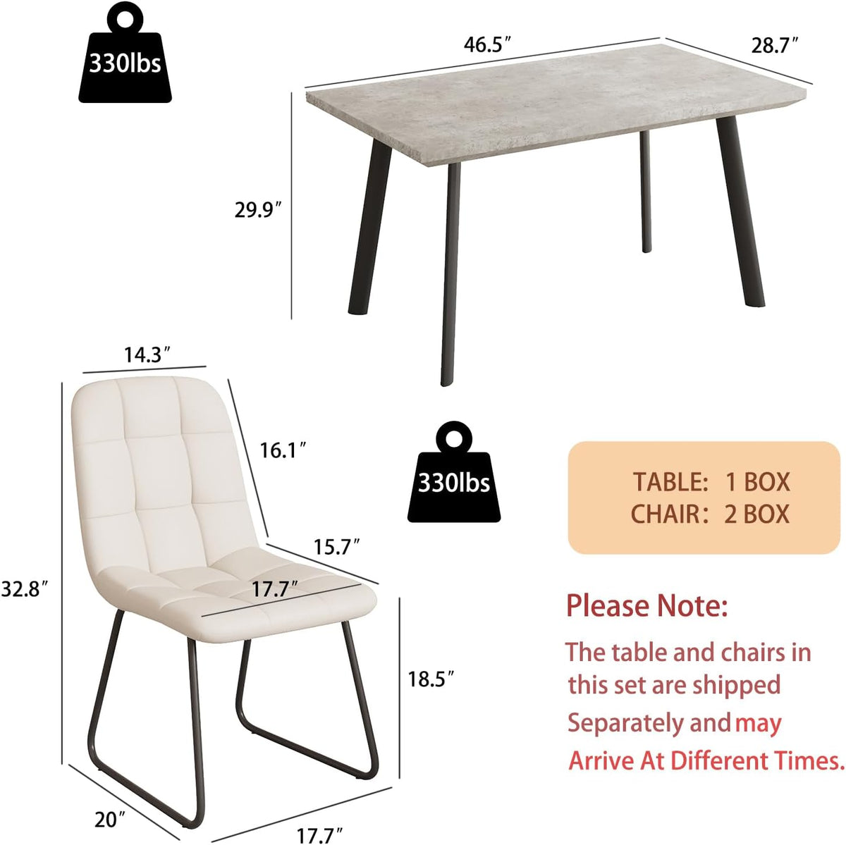 ZckyCine 47.2" Modern Grey Dining Table Set for Small Spaces, 5-Piece Set with Rectangular Table & 4 Padded Leather Chairs, Compact, Sturdy & Easy to Assemble (Table + 4 White Dining Chairs, 46.5")